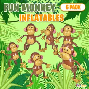 Playbees Large Inflatable Monkey 27" - 6 Pack Blow Up Animal Party Favors - Inflatables Jungle Decor, Monkeys for Baby Shower, Safari Birthday Kids & Toddlers Decorations, Kids Animal Party Supplies