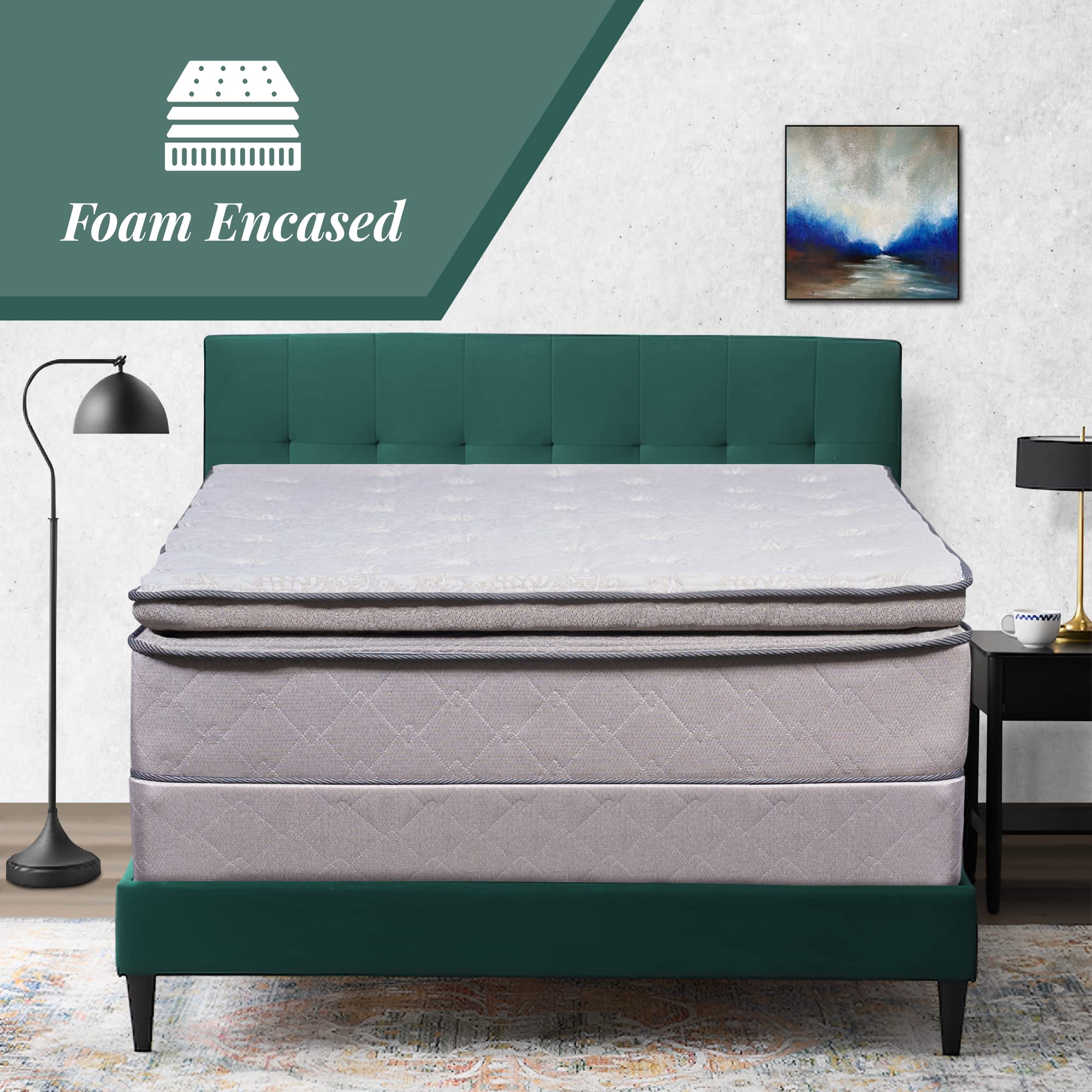 Nutan 13" Foam Encased Soft Mattress with Box Spring, Comfortable Pillow Top Mattresses Provide Complete Body Support and Maintain Sleeping Posture, Grey, Full XL