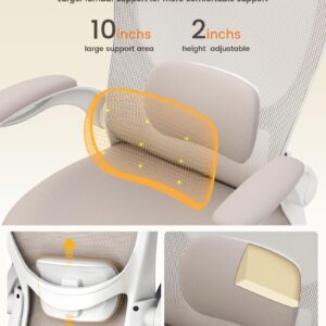 MUXX.STIL Office Chair, Ergonomic Desk Chair with Adjustable Lumbar Support and Flip up Armrest, Breathable Mesh Computer Chair for Home Office, Khaki