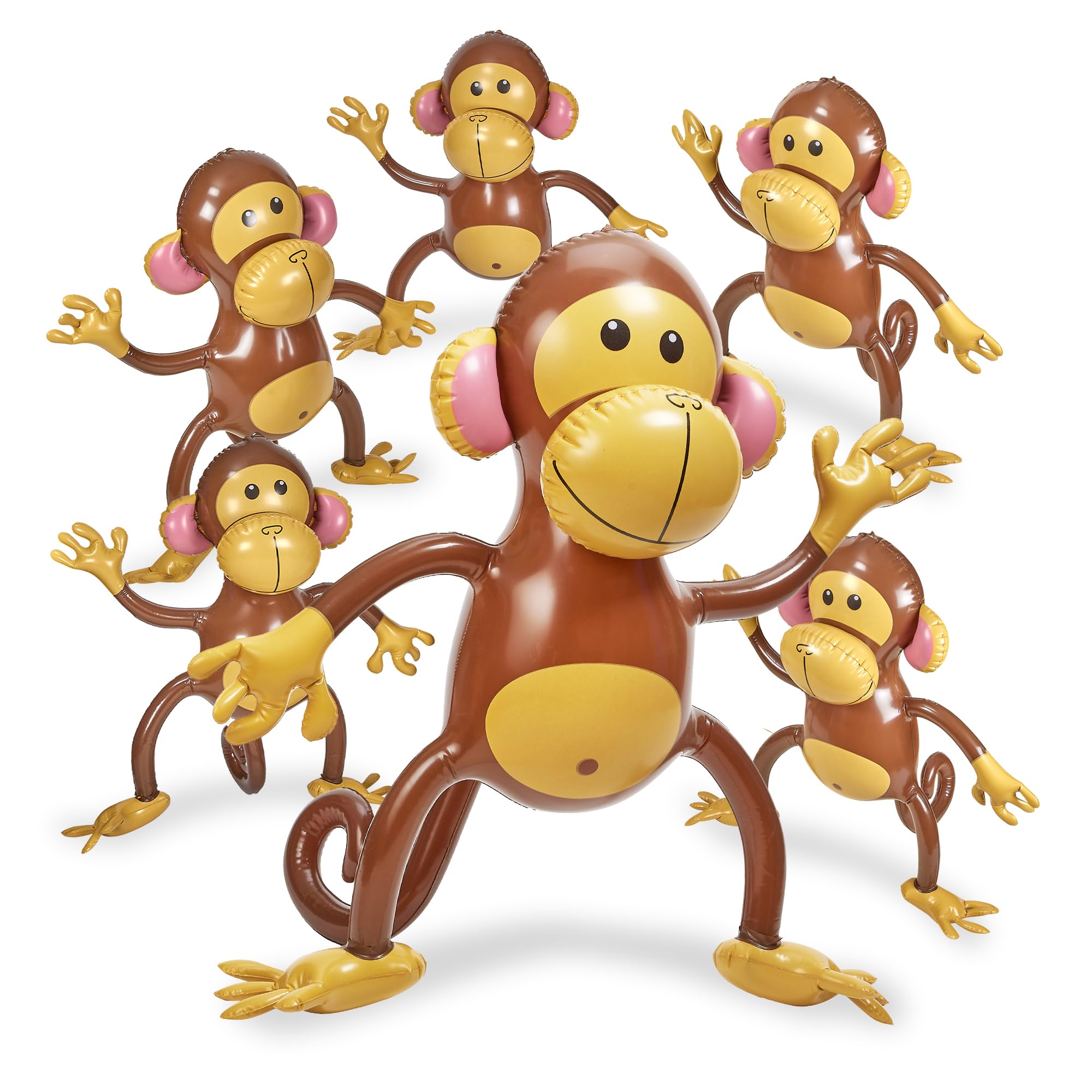 Playbees Large Inflatable Monkey 27" - 6 Pack Blow Up Animal Party Favors - Inflatables Jungle Decor, Monkeys for Baby Shower, Safari Birthday Kids & Toddlers Decorations, Kids Animal Party Supplies