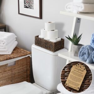 Casafield Set of 2 Bathroom Storage Baskets, Espresso - Water Hyacinth, 16" W x 6.75" D x 4.25" H, Woven Toilet Tank Topper Bins for Organizing Tissues, Toilet Paper, Toiletries, Shelves