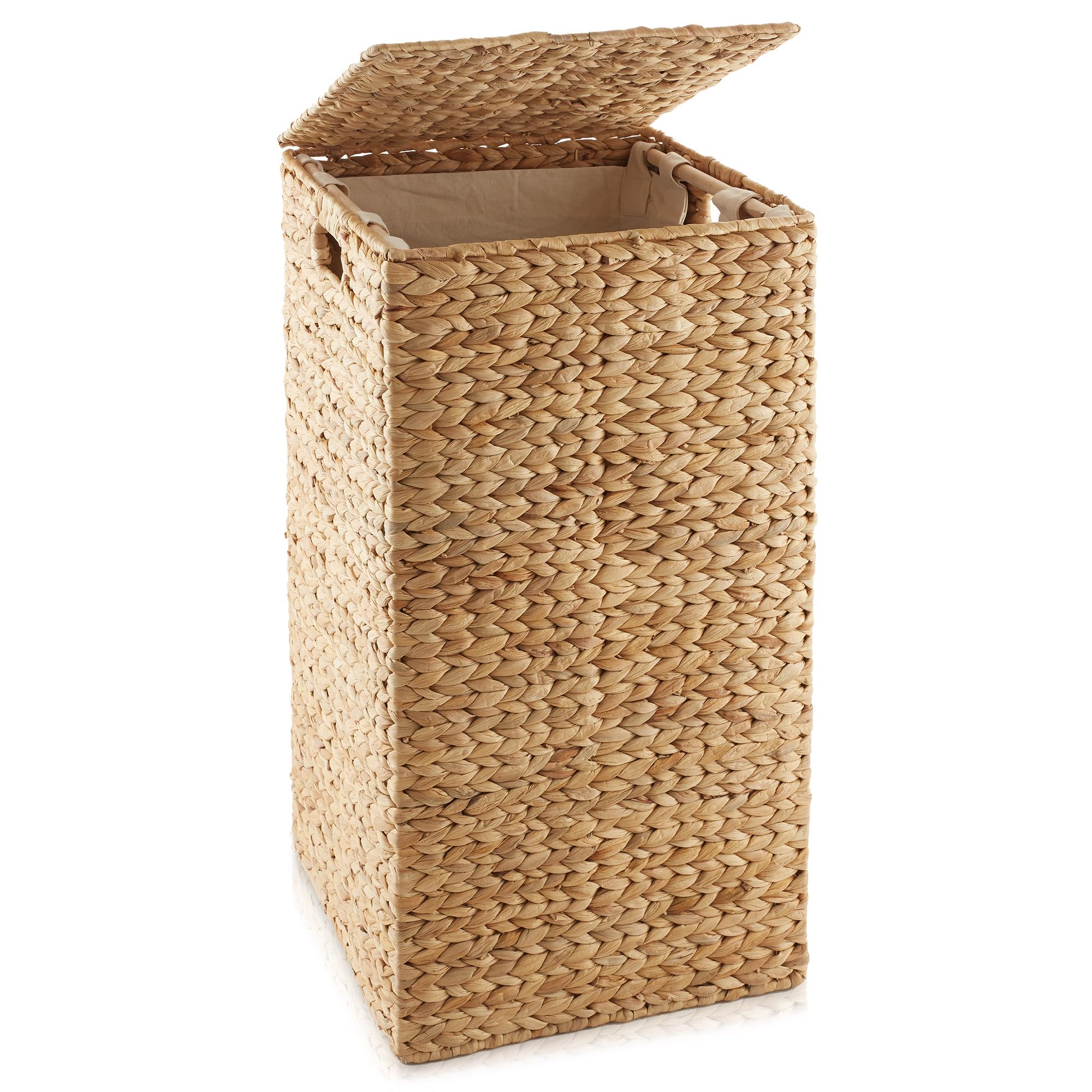 Casafield Laundry Hamper with Lid and Removable Liner Bag - Natural, Woven Water Hyacinth Square Laundry Basket Sorter for Clothes and Towels