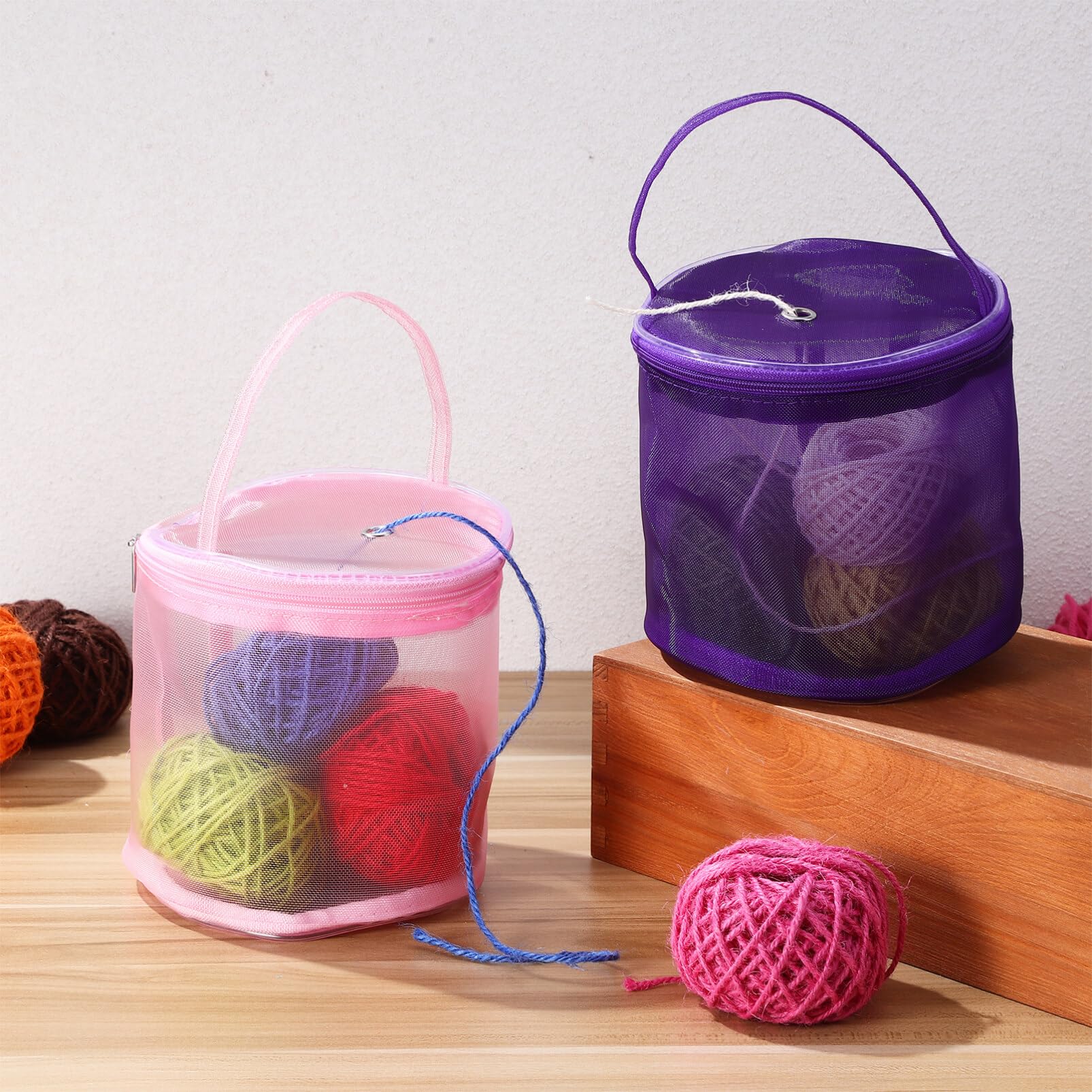 Ciieeo 2 Pcs Yarn Storage Bag Mesh Knitting Bag Portable Round Yarn Balls Organizer Yarn Wool Storage Bag for Sewing Accessories, Yarn Balls and Crochet Kits