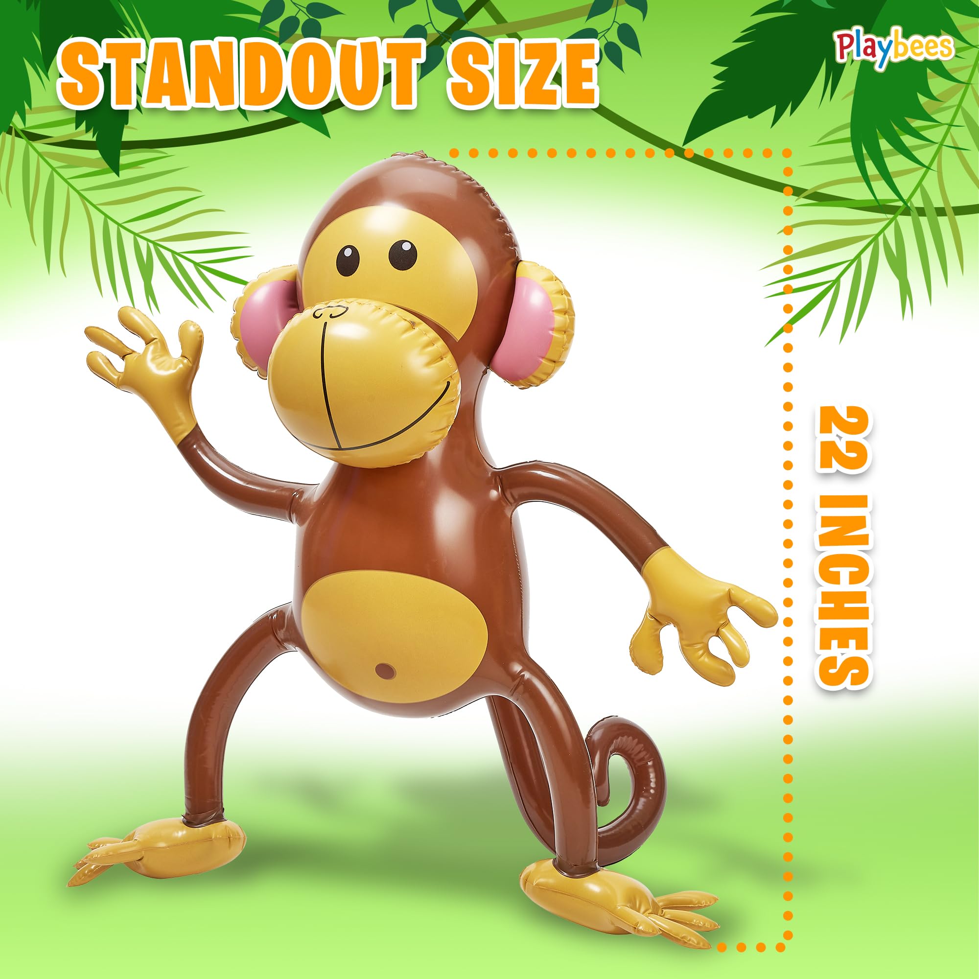 Playbees Large Inflatable Monkey 27" - 6 Pack Blow Up Animal Party Favors - Inflatables Jungle Decor, Monkeys for Baby Shower, Safari Birthday Kids & Toddlers Decorations, Kids Animal Party Supplies