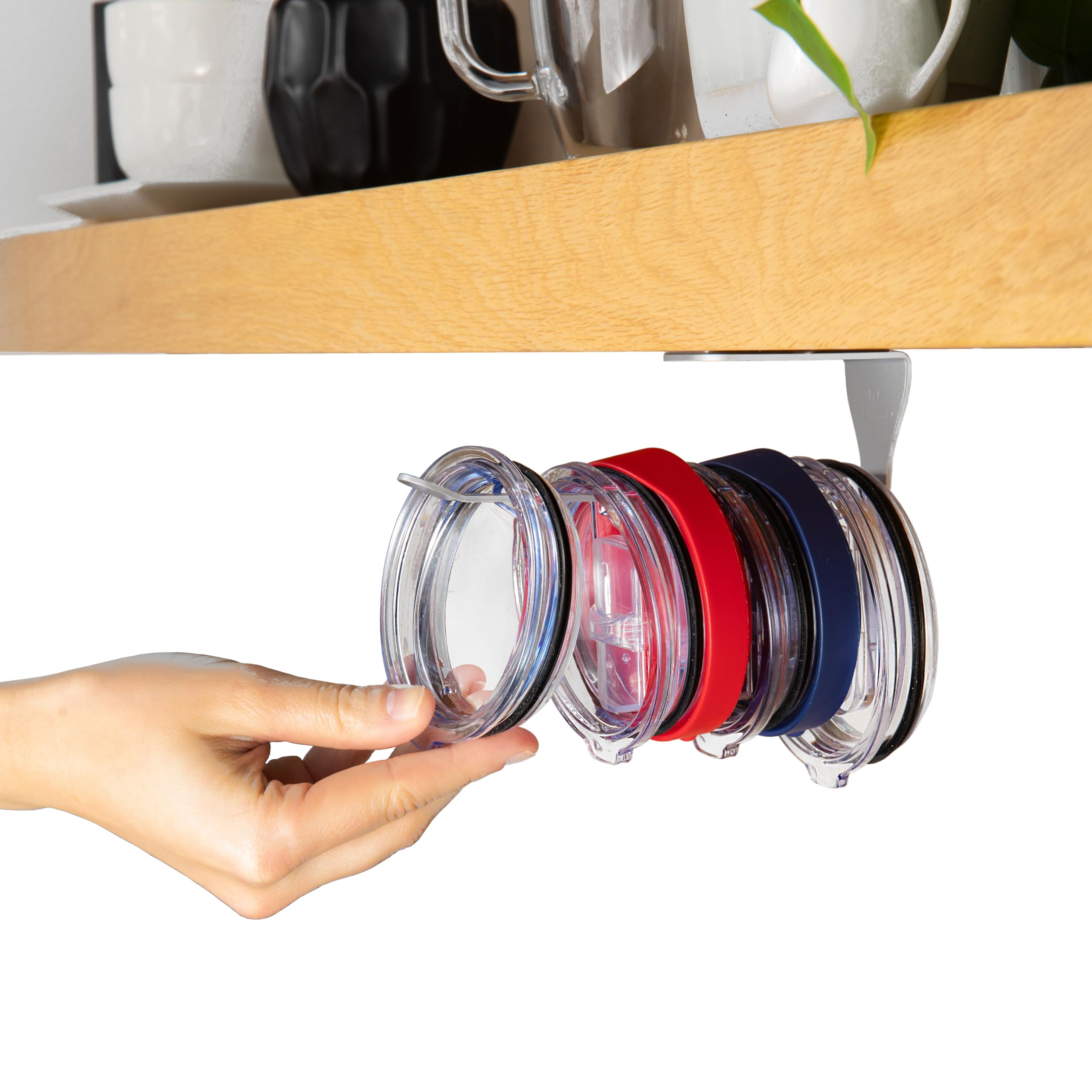 ELYPRO - Tumbler Lid Organizer, Under-Cabinet Cup Lid Holder for Stanley, Yeti, Hydro Flask, Self-Adhesive Under-Cabinet Mount, Kitchen Cabinets and Countertops Organization, Steel (Drink Lids)