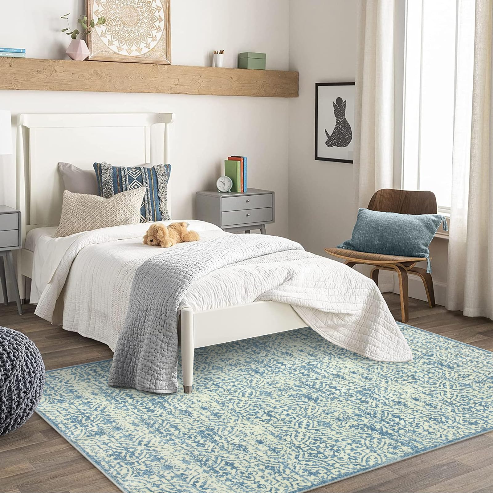 Lahome Blue 5x7 Area Rugs for Living Room Bedroom Aesthetic, Machine Washable Area Rugs 5x7 Non Slip Boho Area Rug Blue Carpet Indoor Rug for Office Dining Table Living Room(5'x7', Blue)