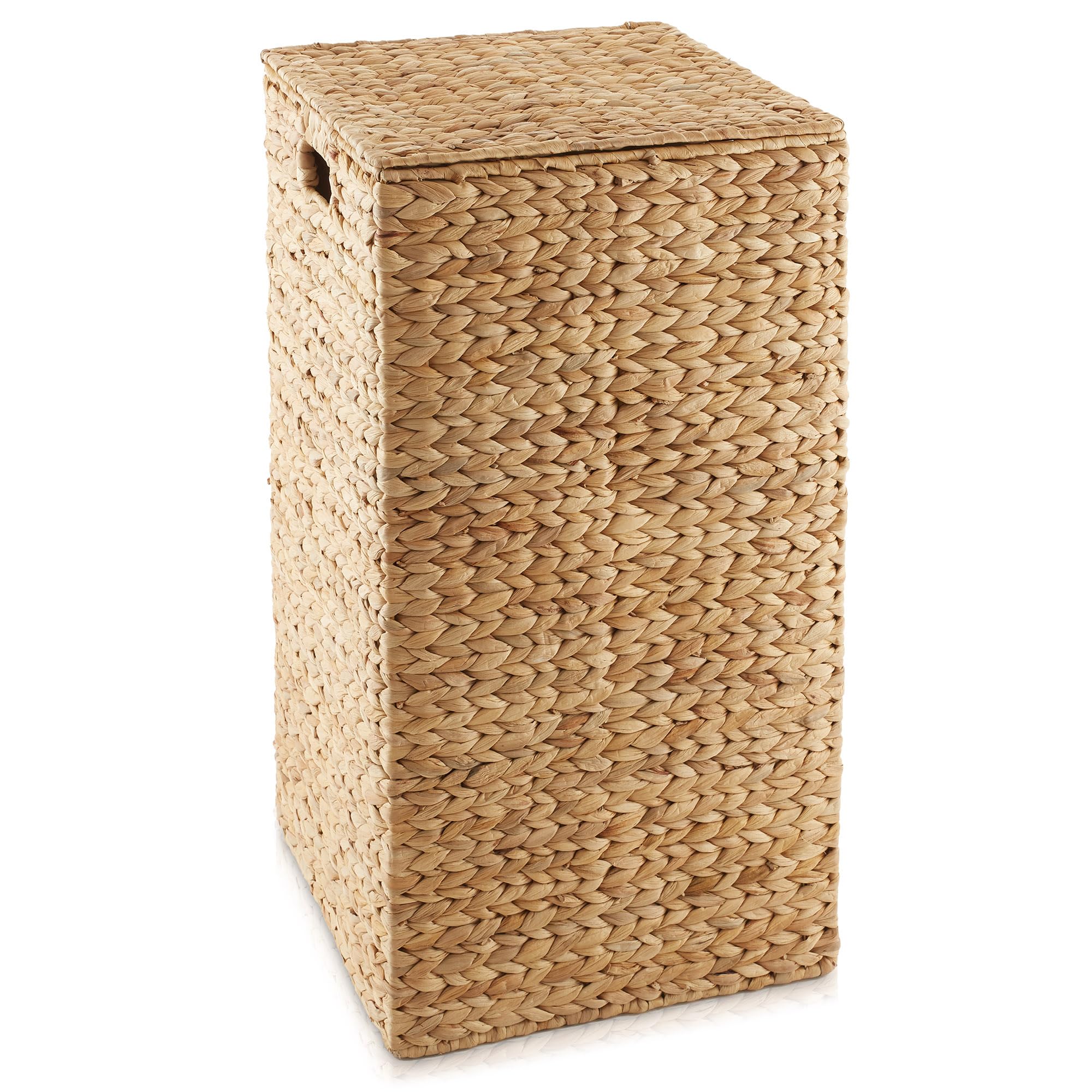 Casafield Laundry Hamper with Lid and Removable Liner Bag - Natural, Woven Water Hyacinth Square Laundry Basket Sorter for Clothes and Towels