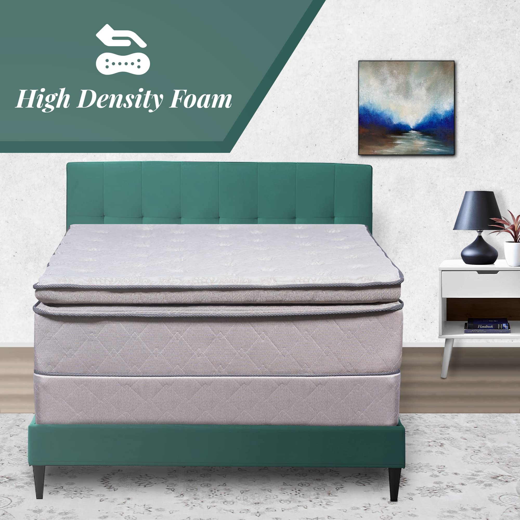 Nutan 13" Foam Encased Soft Mattress with Box Spring, Comfortable Pillow Top Mattresses Provide Complete Body Support and Maintain Sleeping Posture, Grey, Full XL