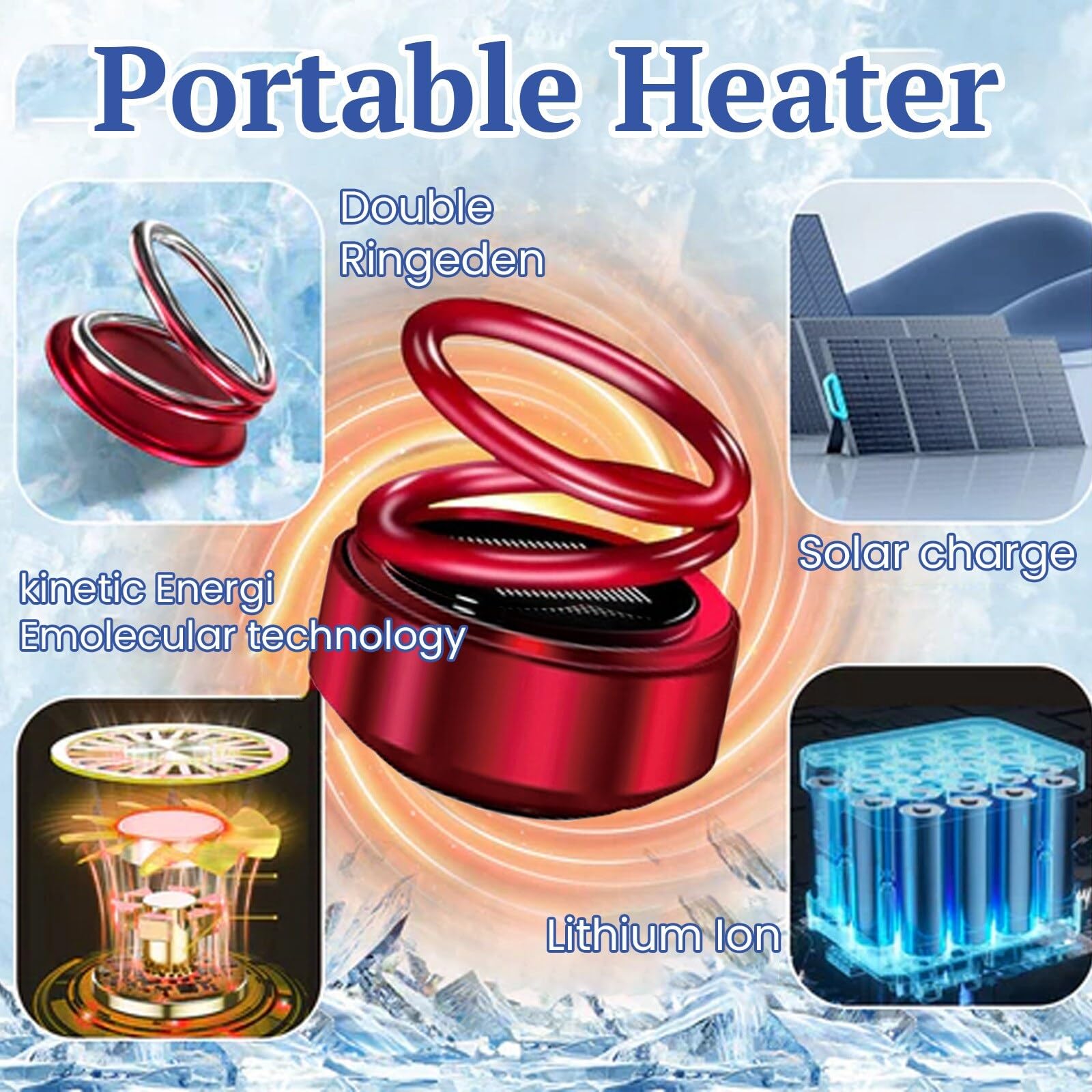 Zcargel Portable Dynamic Molecular Heater,Heated Glass Fan Defroster Mini Car Heater Solar Anti-Icing Tool Kinetic Heating Portable Kinetic Molecular Car Defroster For Car Living Room Bedroom