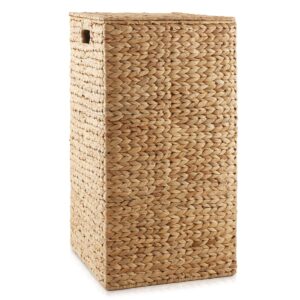 Casafield Laundry Hamper with Lid and Removable Liner Bag - Natural, Woven Water Hyacinth Square Laundry Basket Sorter for Clothes and Towels