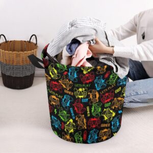 Game Theme Laundry Basket for Gamer Room Decor Boys Gamer Go Play Video Gamepad Storage Hamper Gaming Decor Boys Room for Dirty Clothes -S