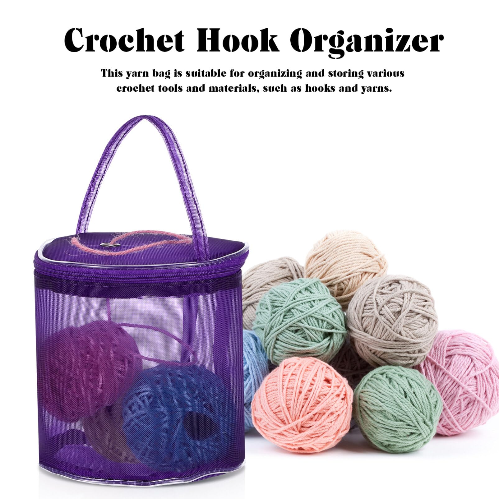 Ciieeo 2 Pcs Yarn Storage Bag Mesh Knitting Bag Portable Round Yarn Balls Organizer Yarn Wool Storage Bag for Sewing Accessories, Yarn Balls and Crochet Kits