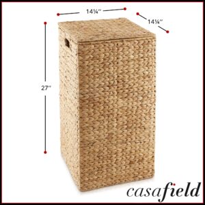 Casafield Laundry Hamper with Lid and Removable Liner Bag - Natural, Woven Water Hyacinth Square Laundry Basket Sorter for Clothes and Towels