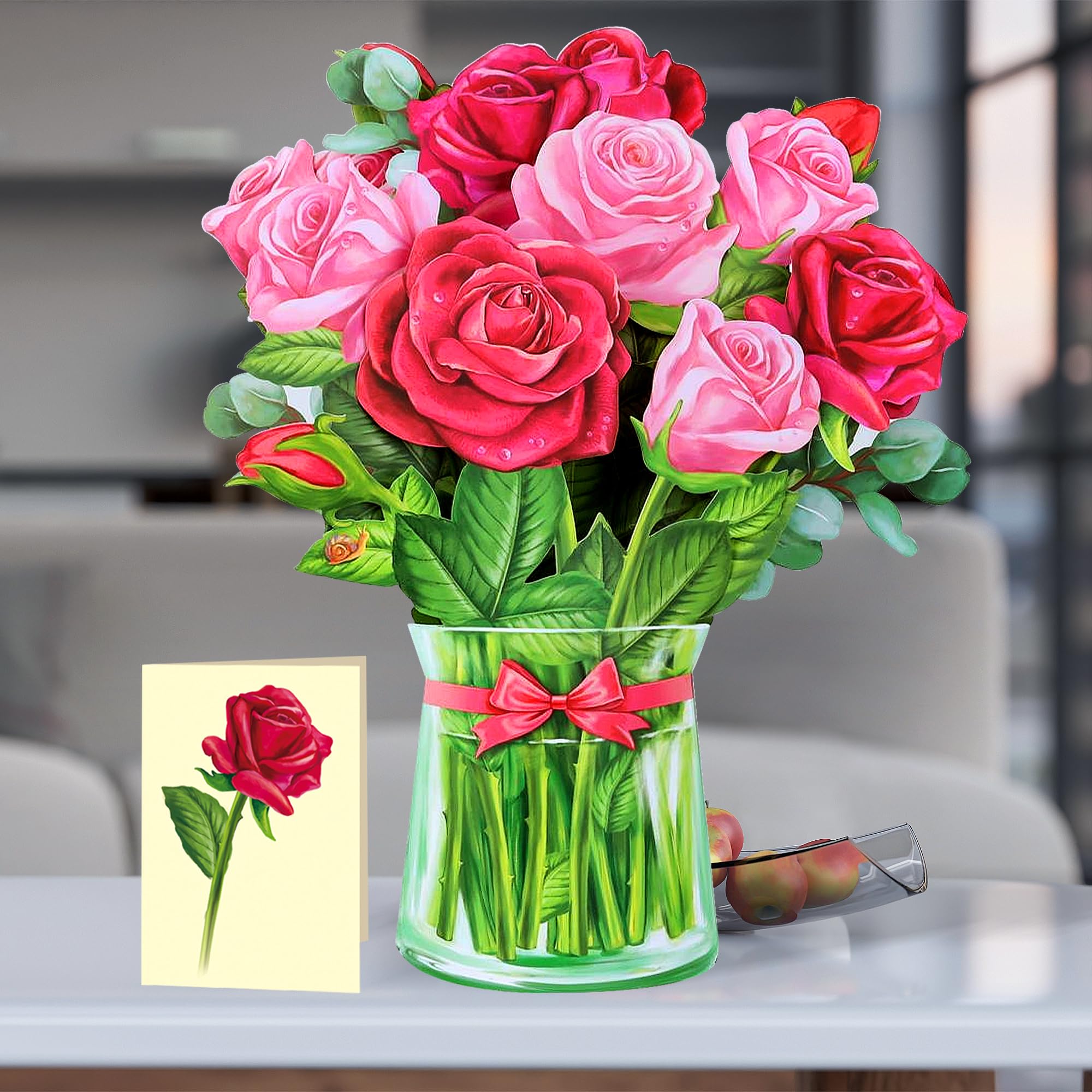 Airpark Paper Flowers Pop Up Cards, 12inch Rose, Greeting Cards Forever Flower Cards 3D Popup Cards with Note Card and Envelope for Christmas, Birthday Gifts for Women Kids, Holiday Decorations