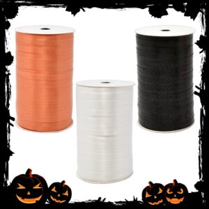 Halloween Curling Ribbon Pack of 3 Spool Orange150 Yard Per Roll Black White Curly Balloon String Ribbons Holiday Gift Wrapping Florist Party Crafts