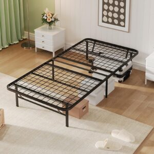 topfresh twin bed frame foldable bed frame heavy duty metal platform bed frame twin size underbed storage 14 inches high bed frame no box spring needed black sturdy steel bed frame