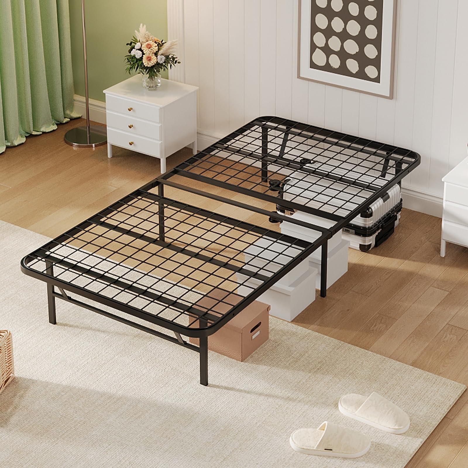 topfresh Twin Bed Frame Foldable Bed Frame Heavy Duty Metal Platform Bed Frame Twin Size Underbed Storage 14 Inches High Bed Frame No Box Spring Needed Black Sturdy Steel Bed Frame