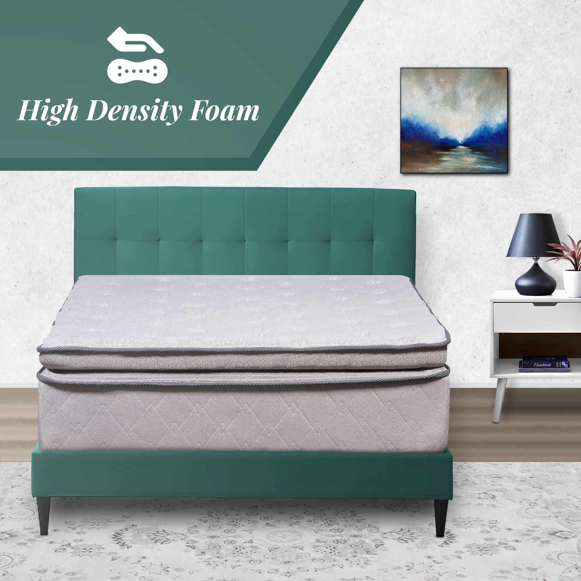 Nutan 13" Foam Encased Pillow Top Soft Mattress, Comfortable Mattresses Provide Complete Body Support and Maintain Correct Sleeping Posture, Grey, Twin XL