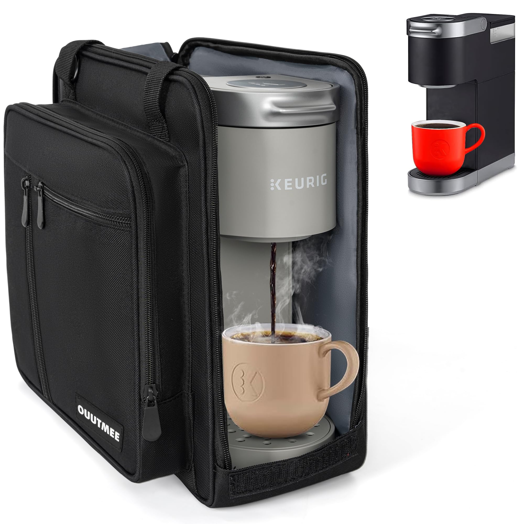 OUUTMEE Coffee Maker Carrying Bag Compatible with Keurig K-Mini or K-Mini Plus, Single Serve Coffee Brewer Portable Storage Bag with Extra Pockets, Storage Tote Case With Multiple Pockets for K-Cup