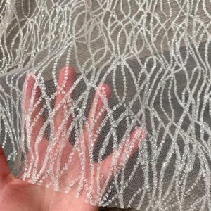 Glitter Wave Lace Fabric by The Yard - Perfect for Wedding Decorations, Bridal Shower, Wedding Tablecloth - Glitter Veil, and Elegant Crafts - 58 inch - 1 Yard (Silver White)