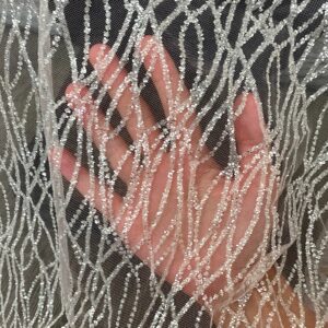 Glitter Wave Lace Fabric by The Yard - Perfect for Wedding Decorations, Bridal Shower, Wedding Tablecloth - Glitter Veil, and Elegant Crafts - 58 inch - 1 Yard (Silver White)