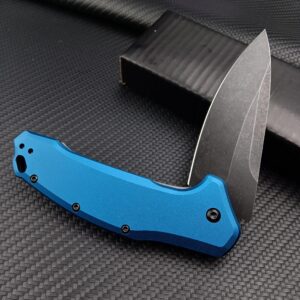 Blue Pocket Knife，3.15" 9Cr13Mov Steel Blade and T6 Aluminium Handle，SpeedSafe Assisted Flipper Folding Knife with Reversible Pocketclip，EDC Liner Lock Knife for Hunting