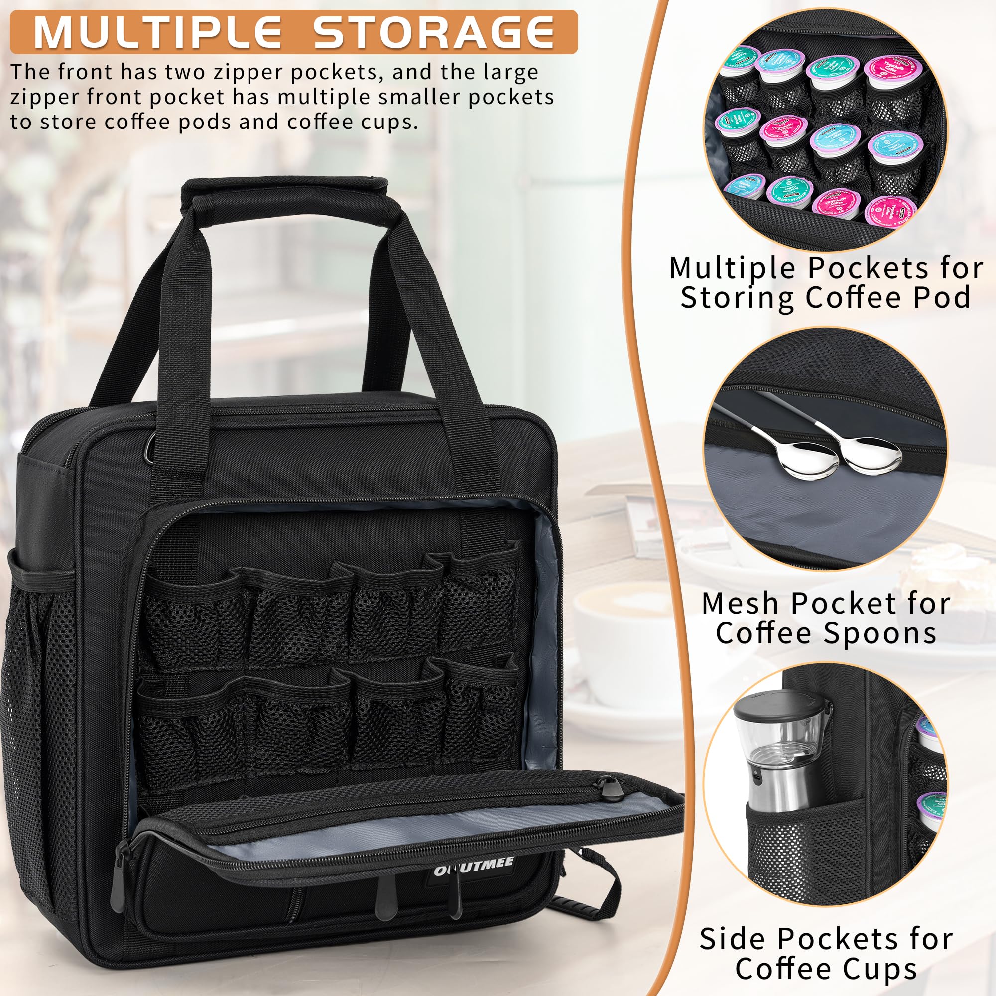 OUUTMEE Coffee Maker Carrying Bag Compatible with Keurig K-Mini or K-Mini Plus, Single Serve Coffee Brewer Portable Storage Bag with Extra Pockets, Storage Tote Case With Multiple Pockets for K-Cup