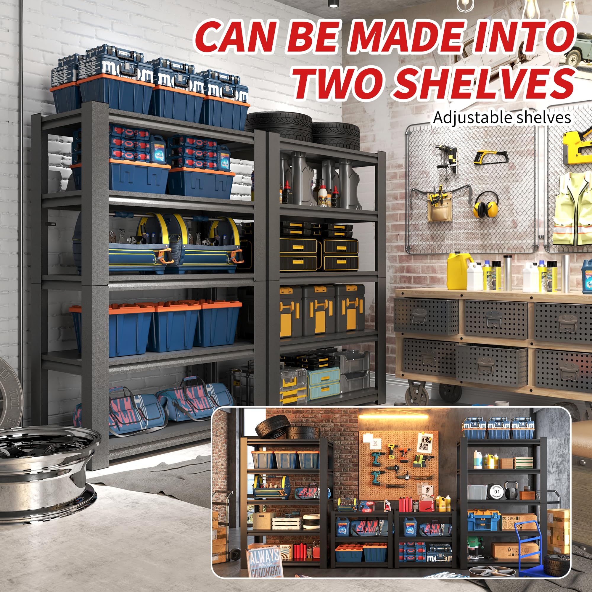 Garage Storage Shelves,72*35.4*15.7"Garage Shelving 2000lbs Heavy Duty Adjustable Steel Shelves 5 Tier Metal Shelf Organizer Storage Racks Tool Shelf and Industrial Shelving Warehouse Garage Unit