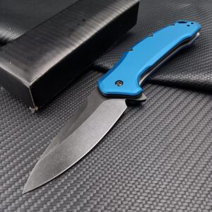 Blue Pocket Knife，3.15" 9Cr13Mov Steel Blade and T6 Aluminium Handle，SpeedSafe Assisted Flipper Folding Knife with Reversible Pocketclip，EDC Liner Lock Knife for Hunting