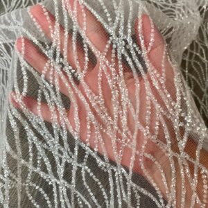 Glitter Wave Lace Fabric by The Yard - Perfect for Wedding Decorations, Bridal Shower, Wedding Tablecloth - Glitter Veil, and Elegant Crafts - 58 inch - 1 Yard (Silver White)