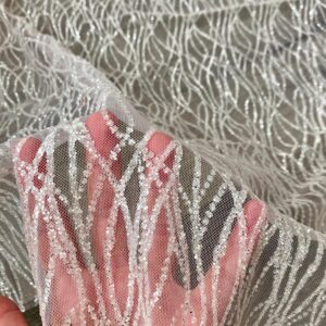 Glitter Wave Lace Fabric by The Yard - Perfect for Wedding Decorations, Bridal Shower, Wedding Tablecloth - Glitter Veil, and Elegant Crafts - 58 inch - 1 Yard (Silver White)