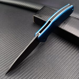 Blue Pocket Knife，3.15" 9Cr13Mov Steel Blade and T6 Aluminium Handle，SpeedSafe Assisted Flipper Folding Knife with Reversible Pocketclip，EDC Liner Lock Knife for Hunting