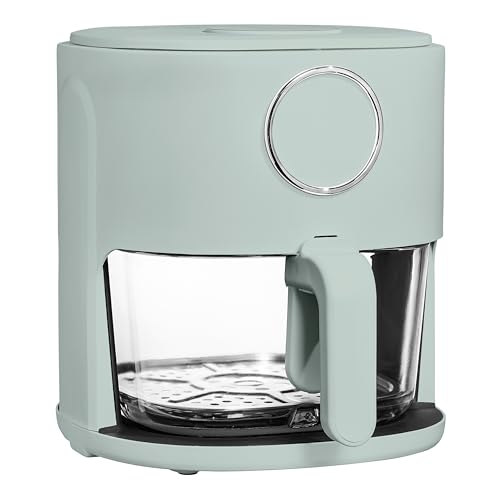 COOK WITH COLOR Colorful 1200W 4Qt Air Fryer: Glass Basket, Dishwasher Safe, 60min Timer, 6 Presets, Temp Control 175F-400F, 4 QT, Sage