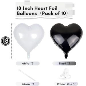 Black White Heart Balloons, 18 Inch Black and White Heart Balloons Large Black White Heart Shape Mylar Balloons Black and White Helium Foil Balloons for Wedding Birthday Graduation Engagement