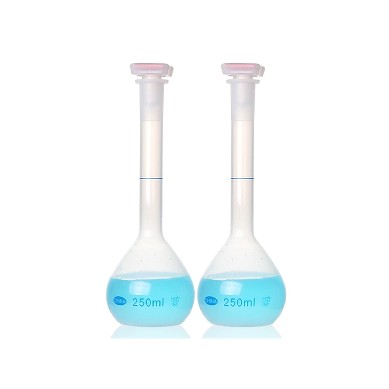 Deschem Polypropylene Volumetric Flask Plastic Bottle with PP Stopper (250mL 2Pcs)