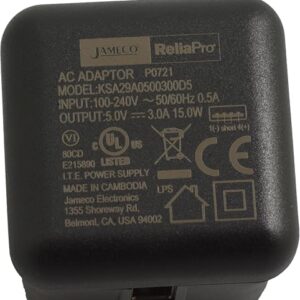 Jameco ReliaPro 5V 3A (3000mA) Compact Wall Adapter Power Supply with USB Port Output Foldable Terminals Charger