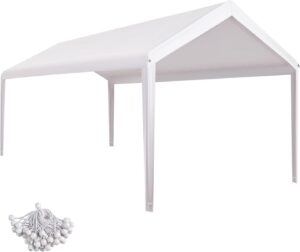 foraleben carport replacement canopy cover for 10 x 20 car tent top garage shelter outdoor white (only top cover, frame not included)