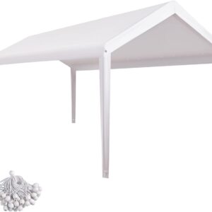 FORALEBEN Carport Replacement Canopy Cover for 10 x 20 Car Tent Top Garage Shelter Outdoor White (Only Top Cover, Frame Not Included)