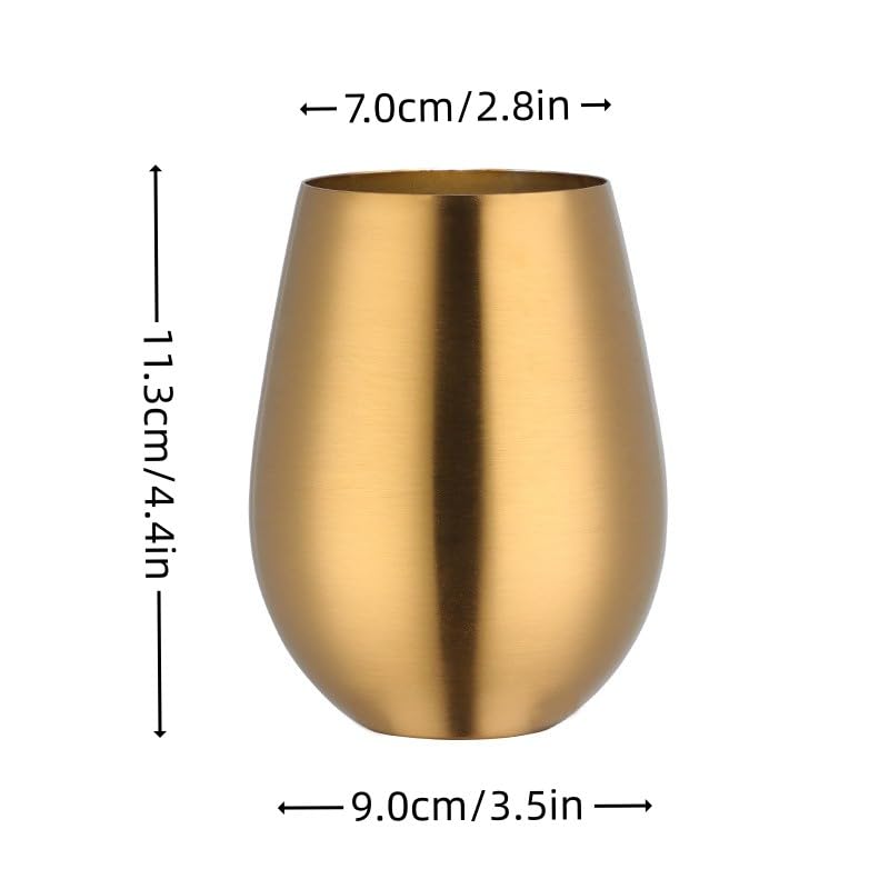 Keiwhsly Stemless 17 OZ Tumbler Wine Glasses Set of 4, 304 Stainless Steel Cups for Home Restaurants Bars Outdoor, Gift Essentials and Dishwasher safe(Gold)