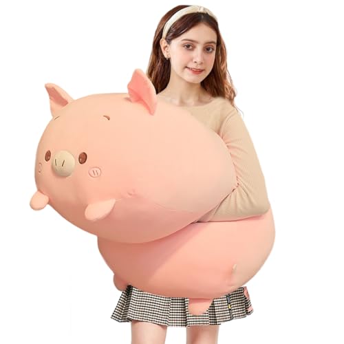 ELAINREN Giant Fluffy Pig Plush Body Pillow Soft Pink Pig Stuffed Animal Toy Cuddle Pigglet Plushie Cushion Decor Gifts for Xmas/23.6''