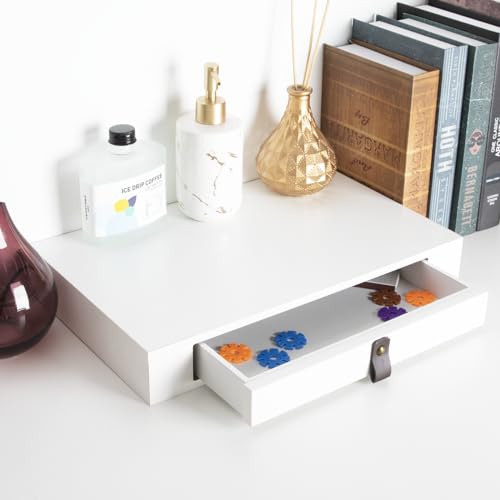 Bloddream Floating Shelf with Drawer, 16", White