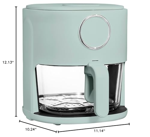 COOK WITH COLOR Colorful 1200W 4Qt Air Fryer: Glass Basket, Dishwasher Safe, 60min Timer, 6 Presets, Temp Control 175F-400F, 4 QT, Sage