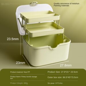 EDNEY 3-Layers Plastic Portable Storage Box,Household Plastic Craft Supply Box with Handle,Perfect for Home Office (Matcha Green Three Layer Transfer Box)