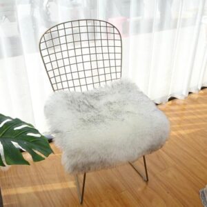 zutkekon faux fur sheepskin square chair cover seat cushion pad, luxurious wool area rugs fluffy floor mat for living sofa, photographing background office home decor carpet (white grey,1.1 x 1.1ft)