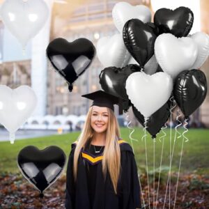 Black White Heart Balloons, 18 Inch Black and White Heart Balloons Large Black White Heart Shape Mylar Balloons Black and White Helium Foil Balloons for Wedding Birthday Graduation Engagement