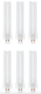 ge (6 bulbs) lighting bright white 26 watt plug-in cfl, g24q-3 base, 6.4 inch, f26dx 3500k, 1800 lumen, compact fluorescent light bulb