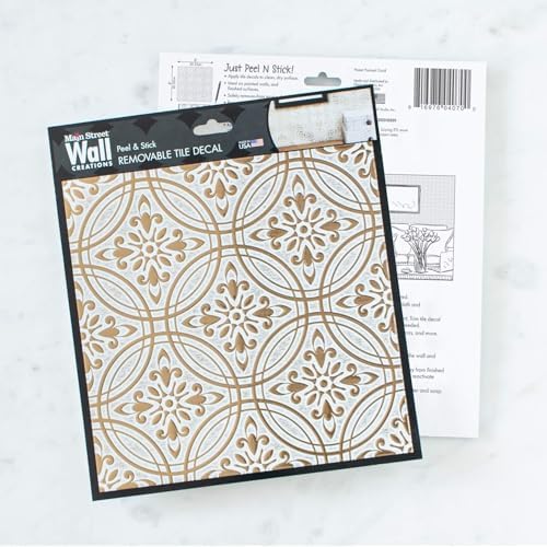 24-Pack of 8 x 8" Paper Wall Tiles Peel and Stick Kitchen Backsplash. Renter Friendly Paper Backsplash in Metallic Gold Pastel Painted Design. Self Stick Paper Wall Tiles for Your Home