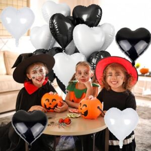 Black White Heart Balloons, 18 Inch Black and White Heart Balloons Large Black White Heart Shape Mylar Balloons Black and White Helium Foil Balloons for Wedding Birthday Graduation Engagement