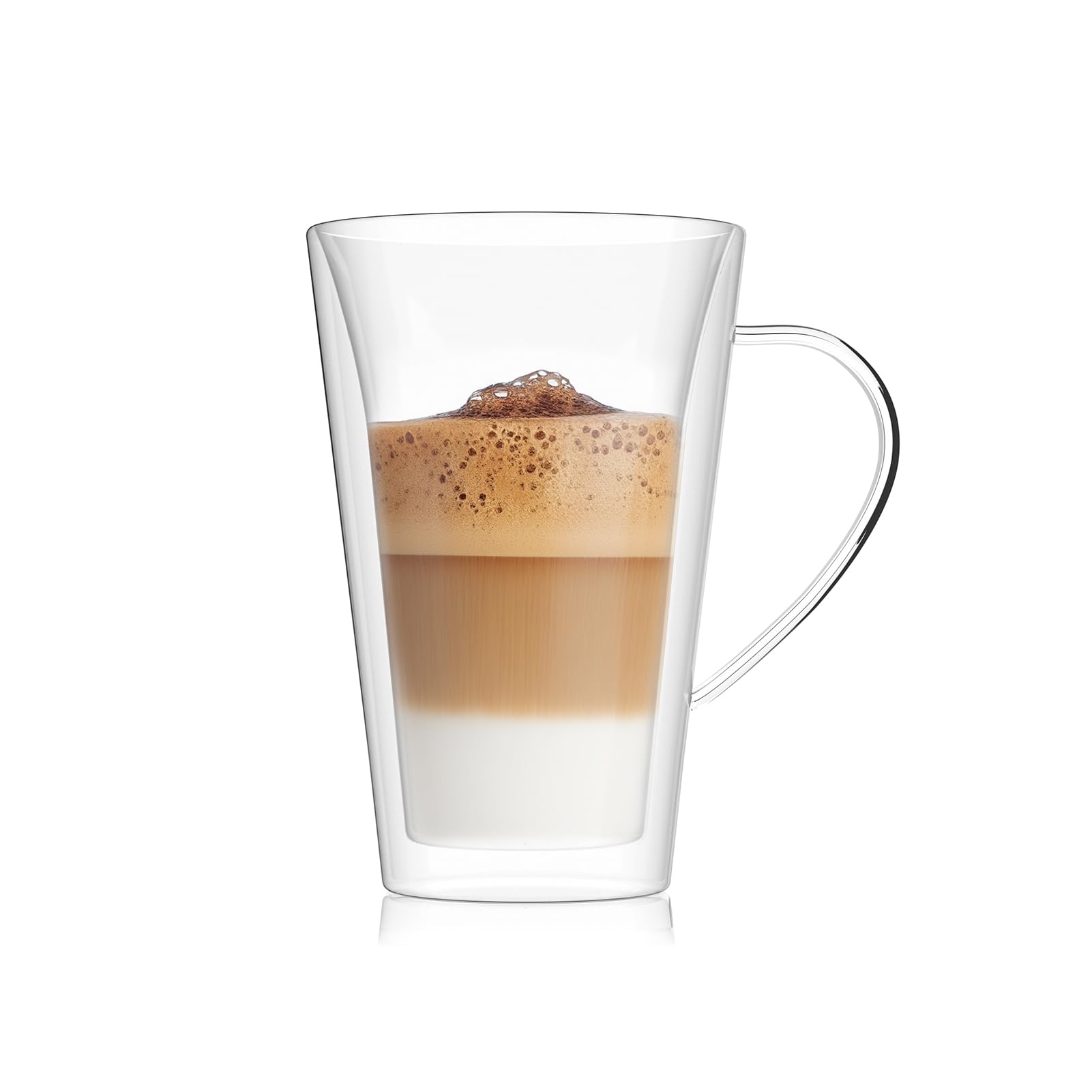 HORLIMER Double Walled Glass Coffee Mugs, 13.5oz Insulated Clear Coffee Cups with Handle Set of 2, Perfect for Espresso, Cappuccino, Latte, Tea, Hot Beverages