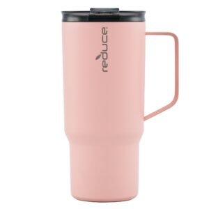 reduce 24 oz hot1 vacuum insulated mug for hot tea, coffee and other hot drinks - with flo-motion lid and handle, single-serve and cupholder friendly, keeps drinks hot for up to 8 hrs, pink salt